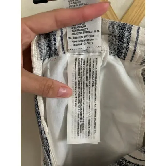 Abercrombie & Fitch Pants Women's 00 Wide leg Crop High Rise Blue Striped Linen - Picture 8 of 9